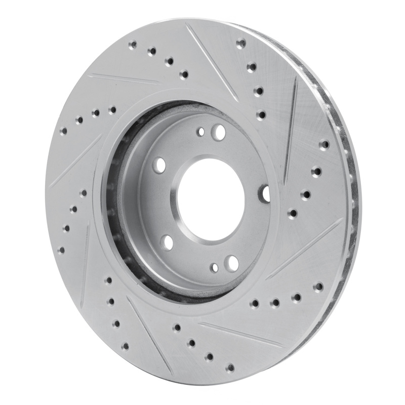 Hyundai Santa Fe Brake Rotor (1) - Front Left - R1 Concepts - Drilled & Slotted - Silver - `01-`06